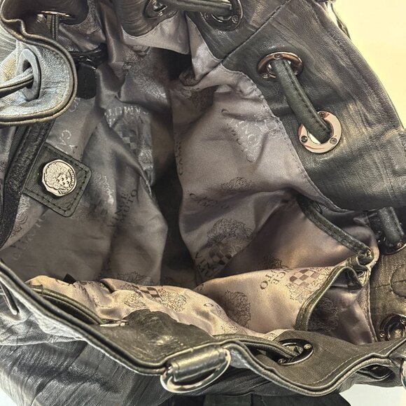 Vince Camuto Black Leather Shoulder Bag Purse with Flowers Leather+Jaquard - Picture 6 of 11